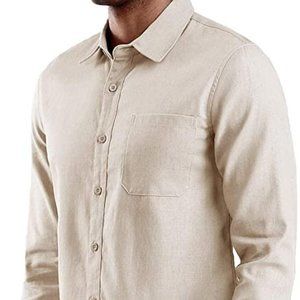 NEW Mens Light Beige Sz Medium Casual or Dress Linen Blend Button Up Shirt